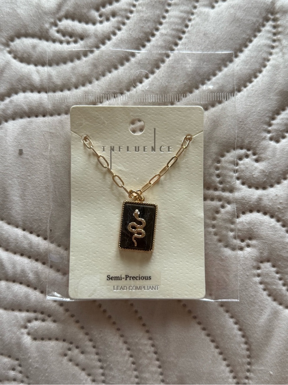 Gold-Tone Black Enamel Snake Pendant Necklace